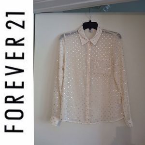 Forever 21 Gold Polka Dot Collared Button Up