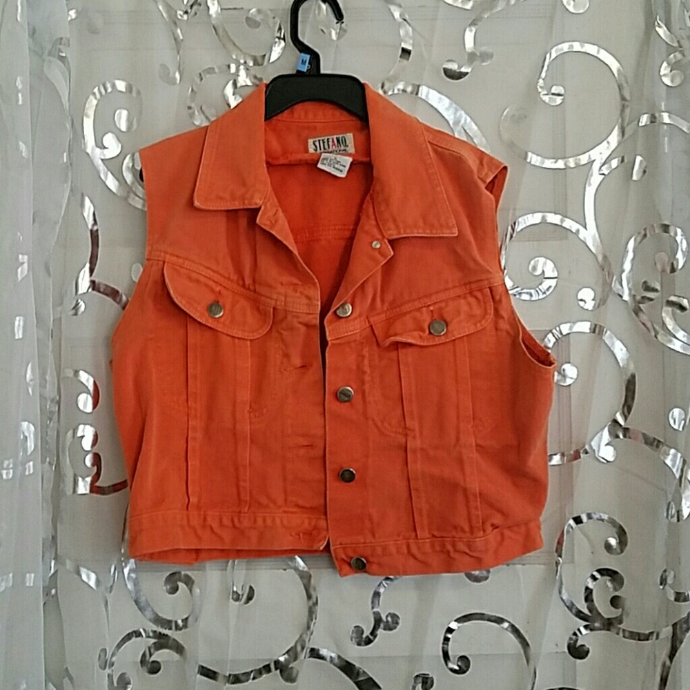 Orange denim vest