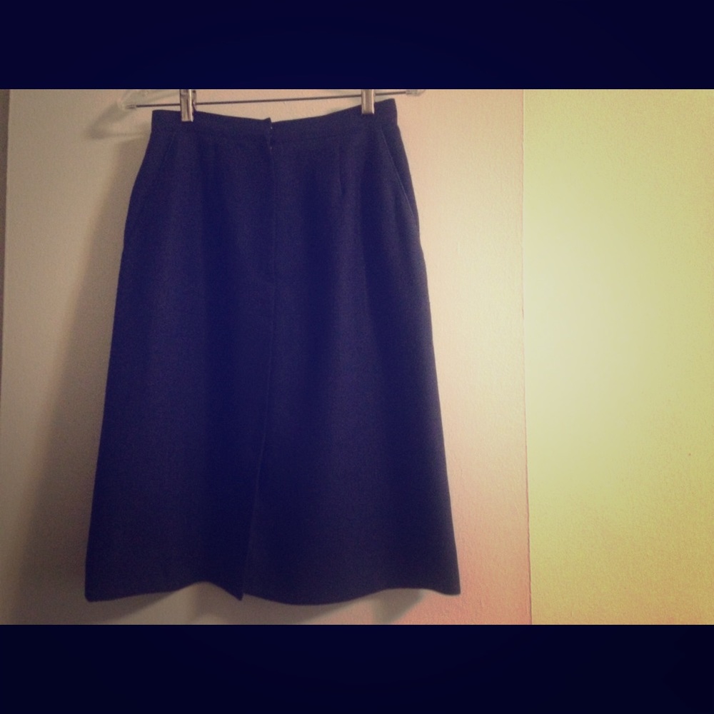 Vintage Navy Blue Linen Skirt