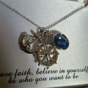 Silver plated anchor necklace with blue charm