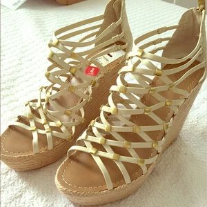 Cream with gold studs leather platform Sandals