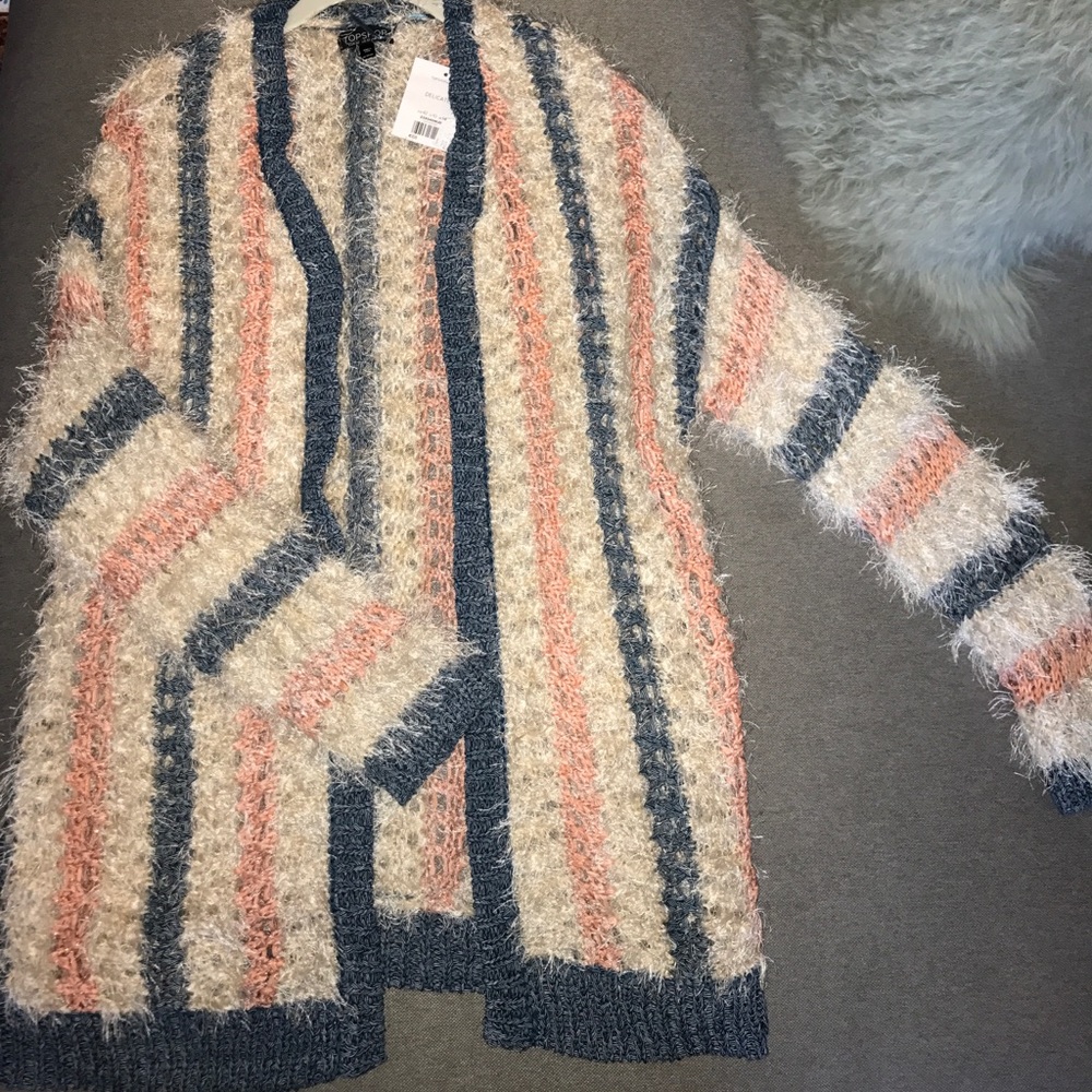 Topshop fuzzy open front sweater US 10 NWT