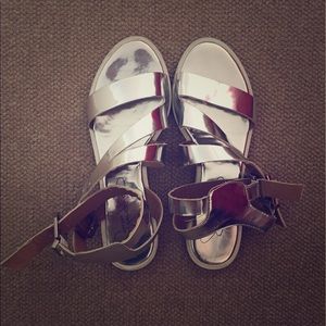 Metallic silver strappy sandals