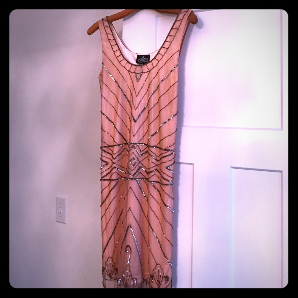 Blush beaded gown designer: Angie-New York, NY