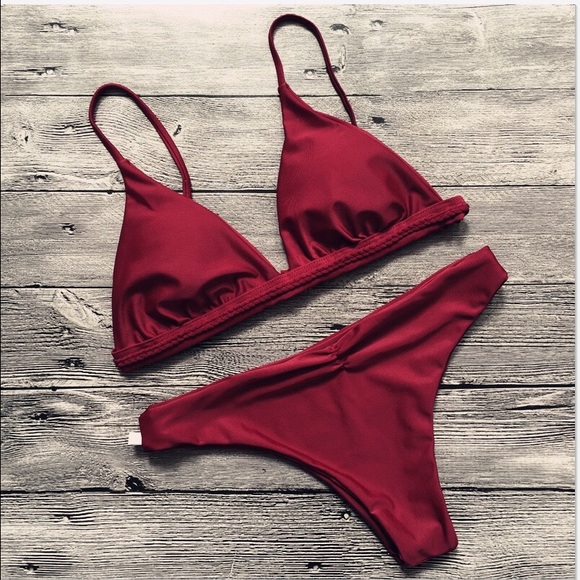 Womens padded wine red sexy two piece bikini NEW - Picture 4 of 5