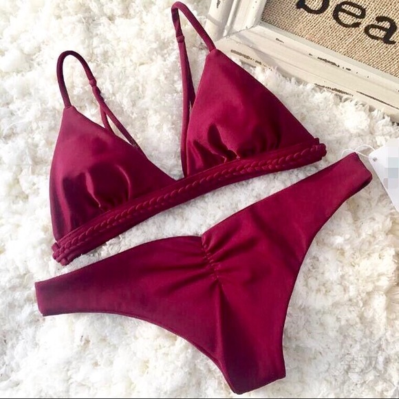 Womens padded wine red sexy two piece bikini NEW - Picture 3 of 5