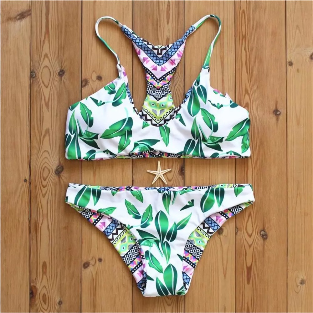 🌸 womens reversible leaf pattern bikini padded - Picture 2 of 7