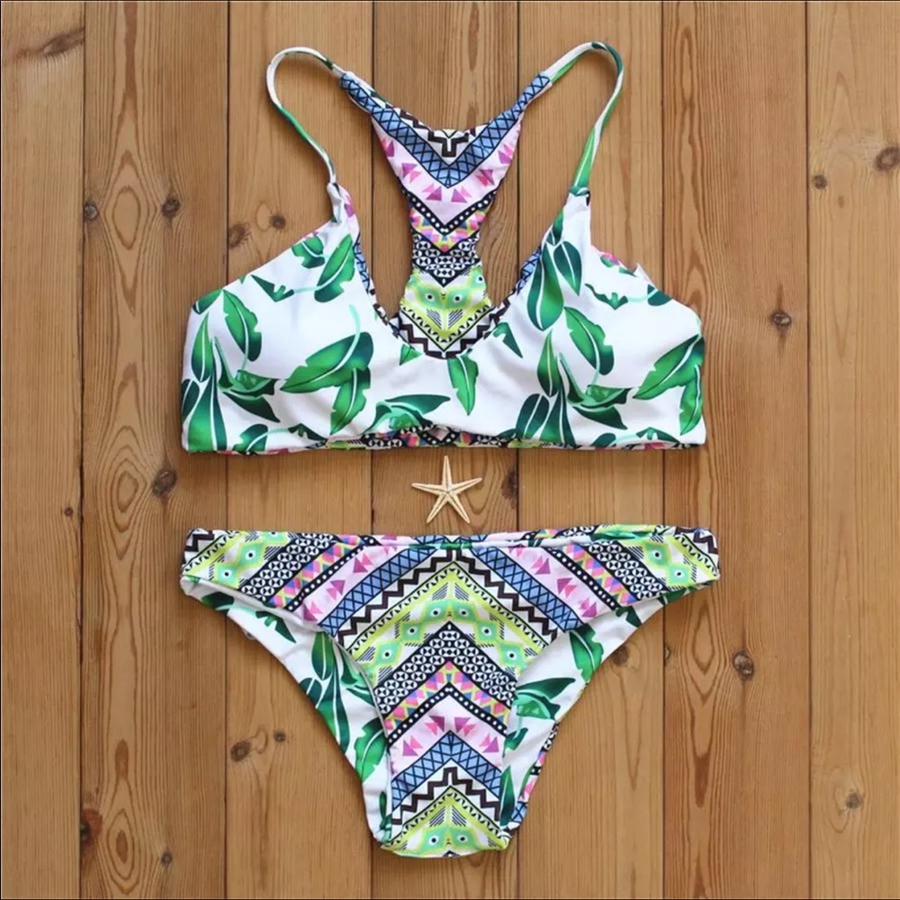 🌸 womens reversible leaf pattern bikini padded - Picture 6 of 7