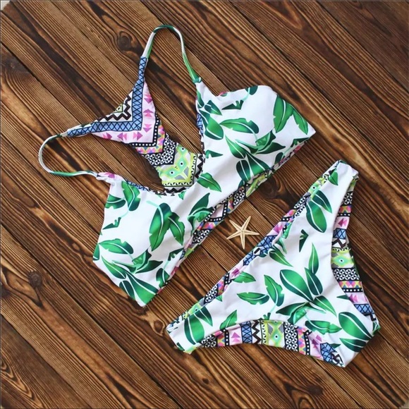 🌸 womens reversible leaf pattern bikini padded - Picture 5 of 7