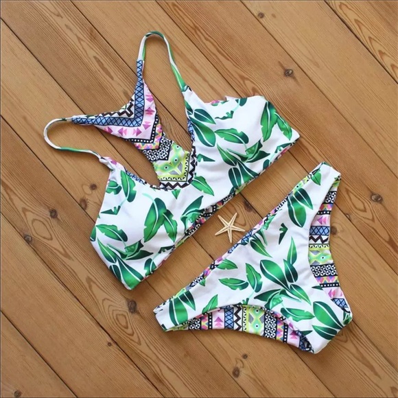 🌸 womens reversible leaf pattern bikini padded - Picture 4 of 7