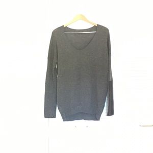 DARK GREY CASHMERE SWEATER W LEATHER DETAIL