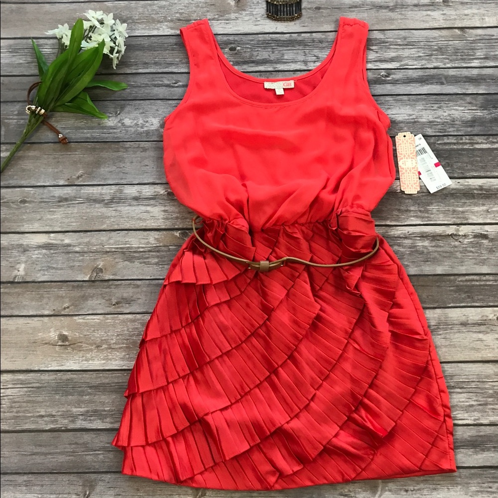 Coral ruffle mini-dress