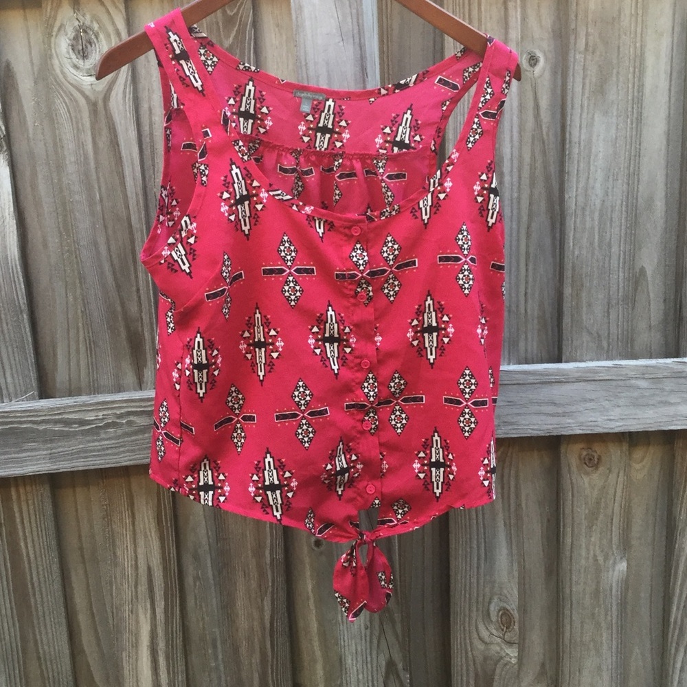 Charlotte Russe Tie Front Tank Pink Size Large