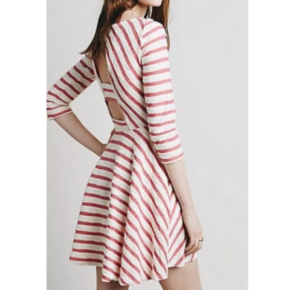 Free People 3/4 Sleeve Striped Skater Dress