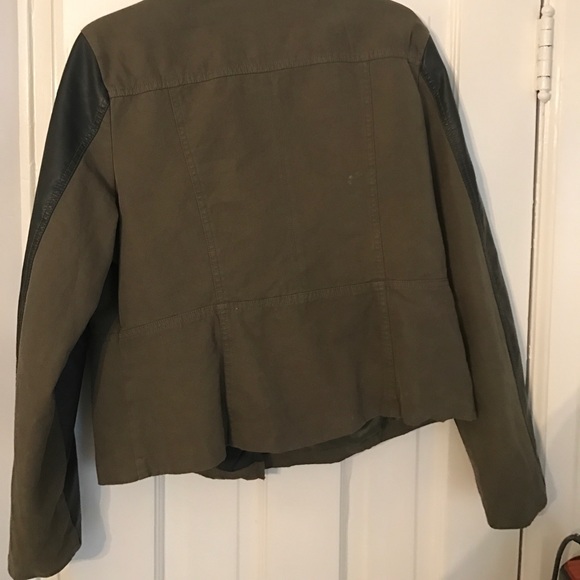Army green leather mixed media jacket - Picture 3 of 3