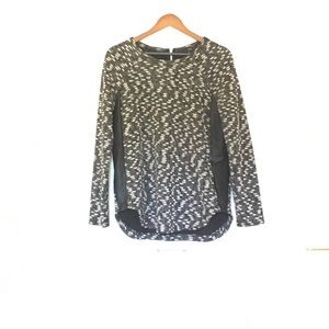 BLACK & WHT SWEATER W FAUX LEATHER DETAIL