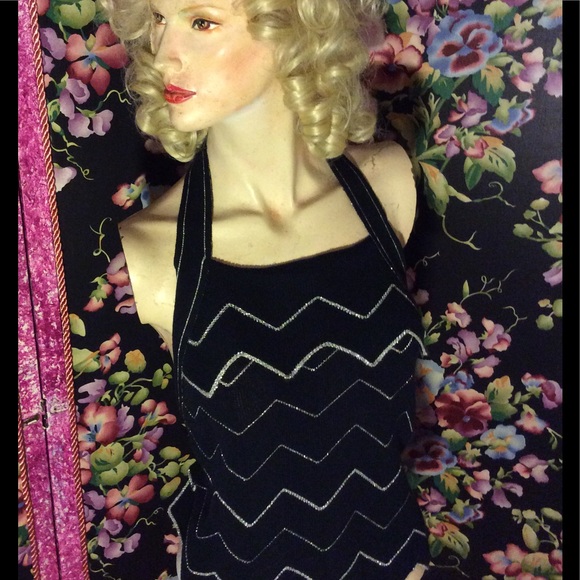 Vtg Black orlon and silver halter top - Picture 2 of 3