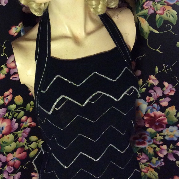 Vtg Black orlon and silver halter top - Picture 3 of 3