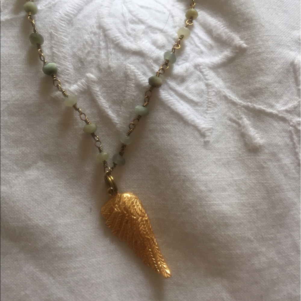 Necklace- angel wing charm with rosary chain