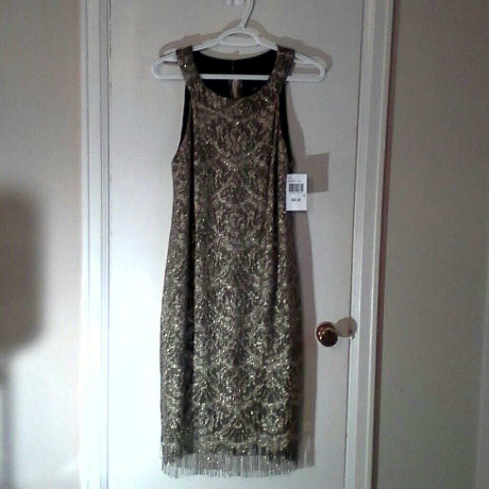 Gold lace, cocktail dress