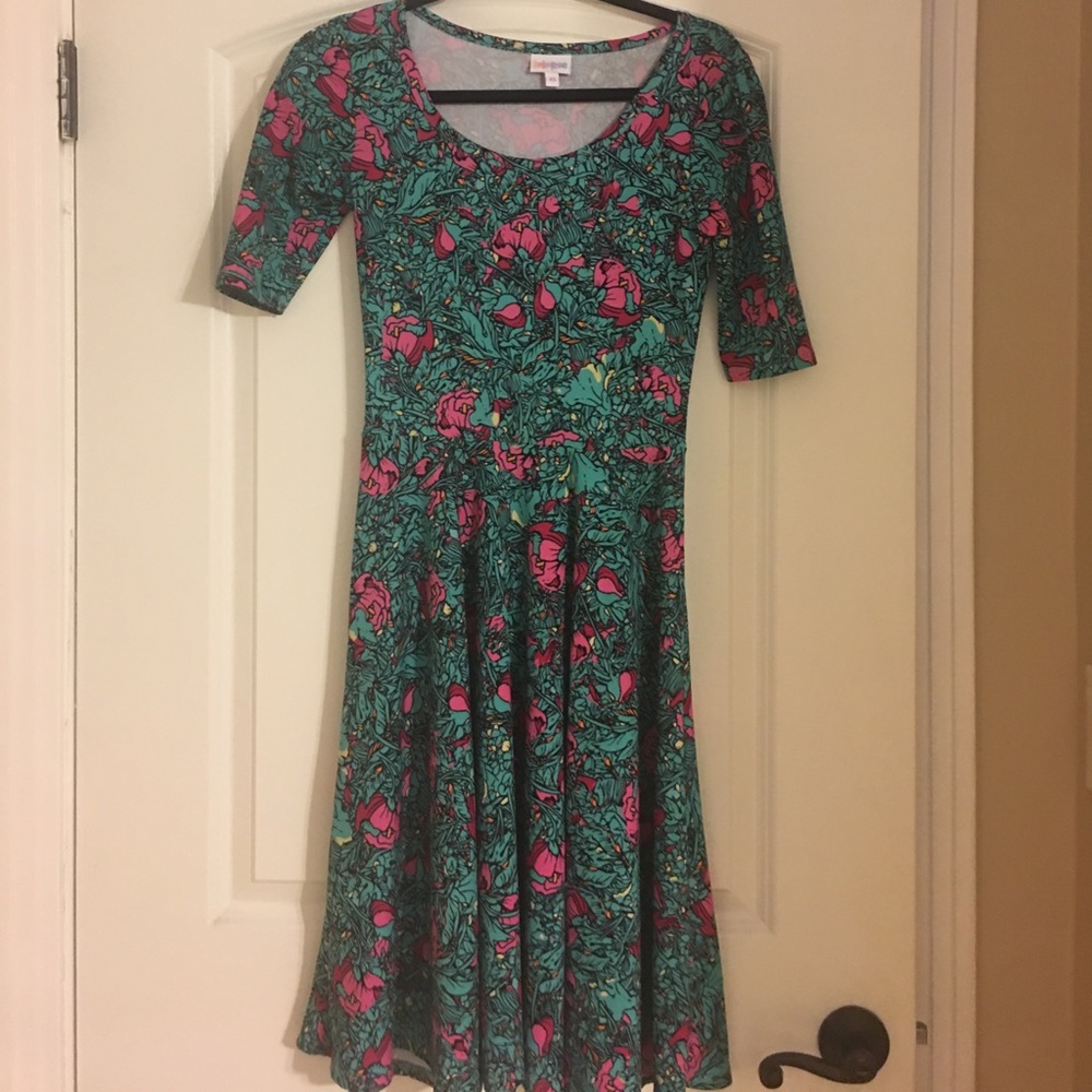 LuLaRoe Floral Nicole Dress Pink Green XS
