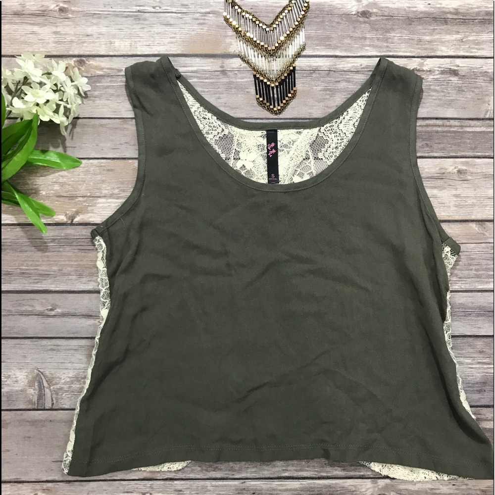 Gray open back lace top