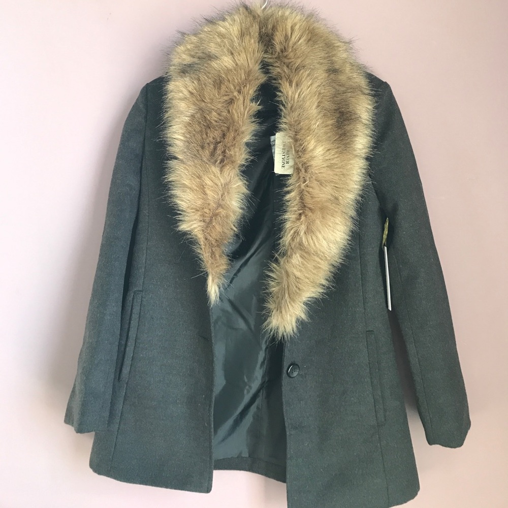 NWT Fur Pea Coat (removable faux fur)