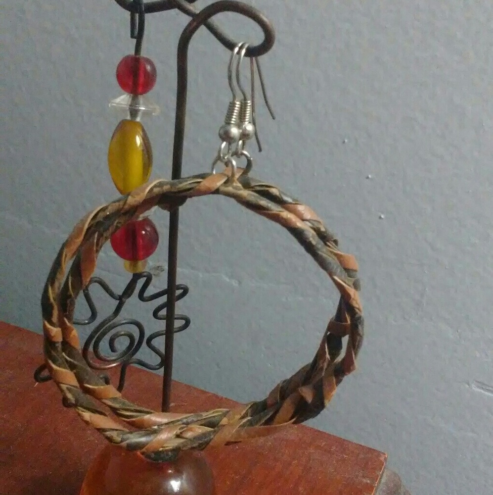 Round woven grass earrings