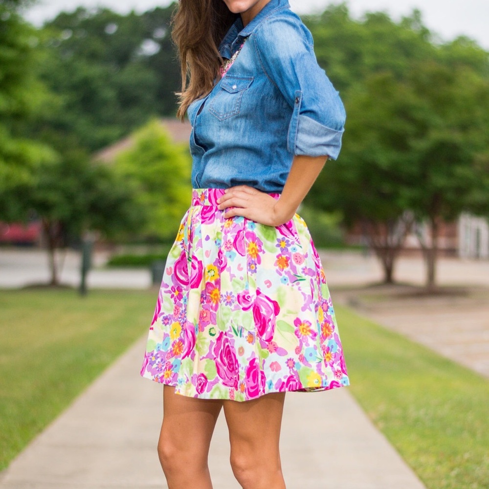 Sonic Bloom Skirt, Pink-Green