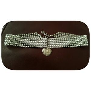 Rhinestone choker necklace with heart charm