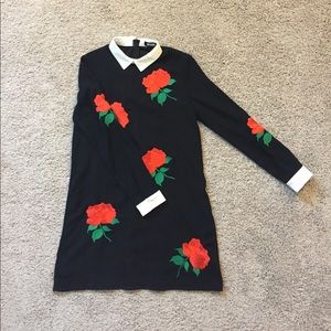 MISSGUIDED Black & Red Floral Collared Shift Dress