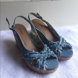 Cork and denim wedges