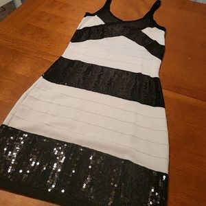 White and Black Sequins Bodycon Dress
