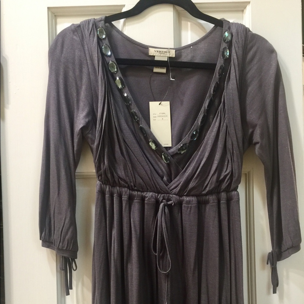 Gorgeous charcoal gray Vertigo Paris empire dress. - Picture 2 of 4