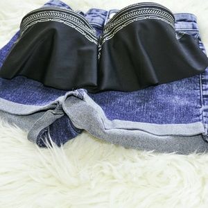 Black + Silver Cute Bikini Top