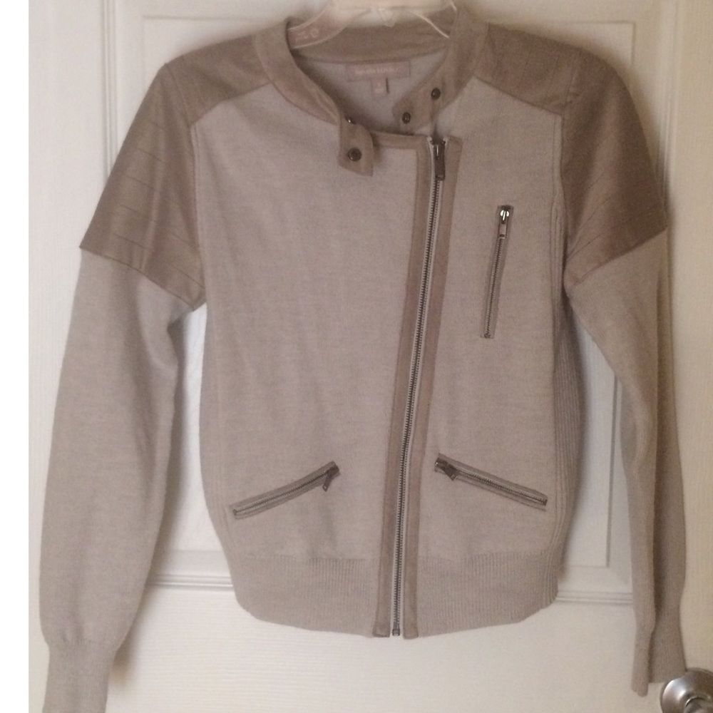 Tan moto jacket with suede detail