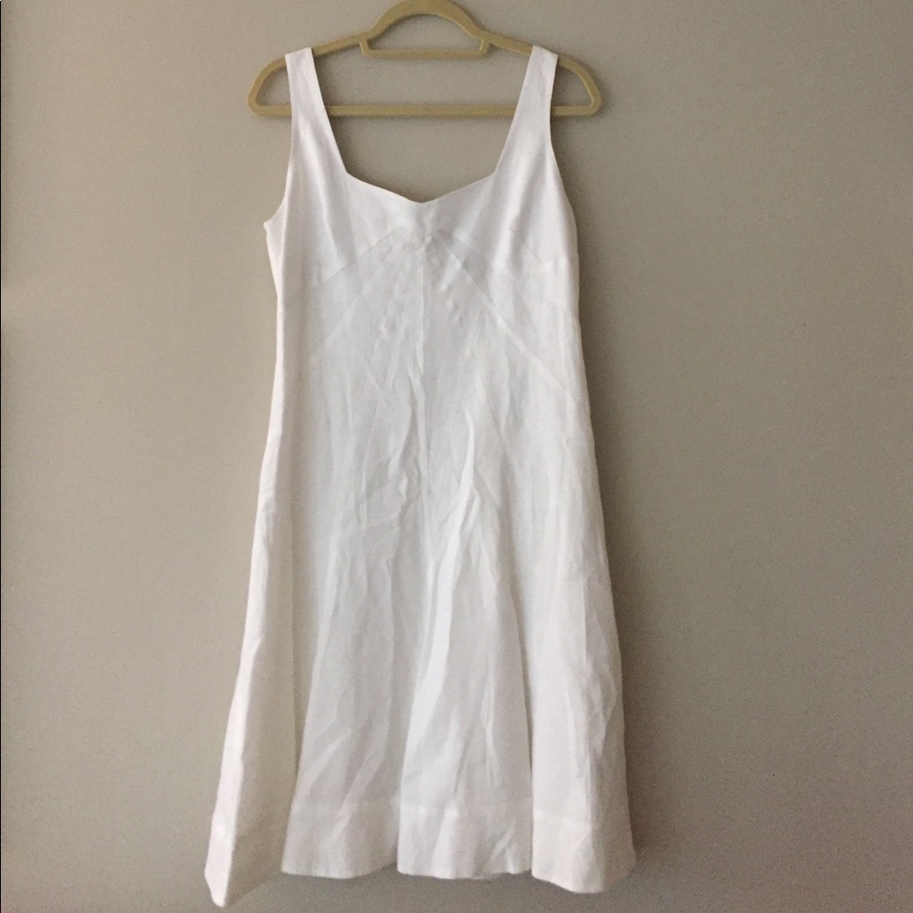 100% Linen White Ralph Lauren Midi Dress Size 10
