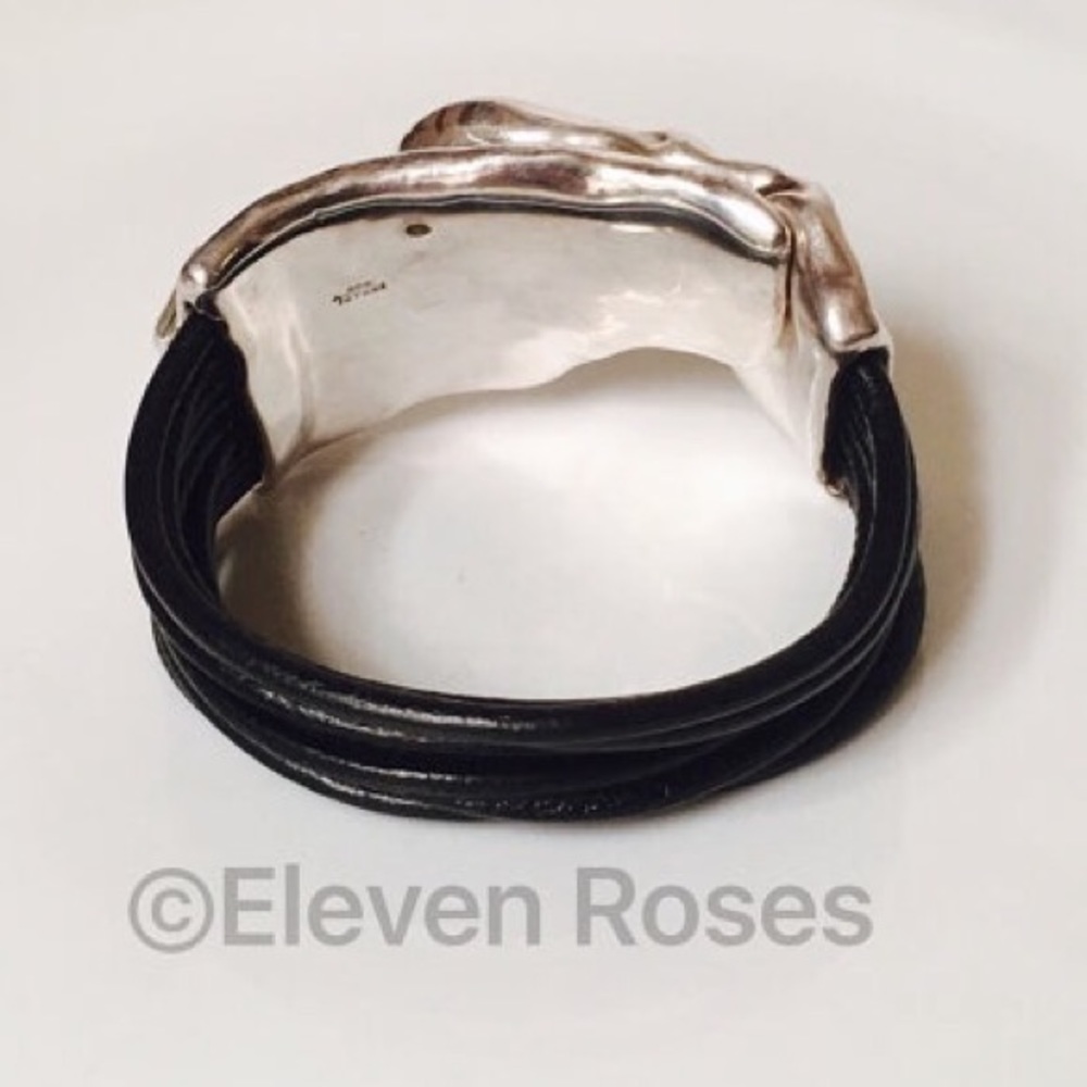 Bat-Ami Sterling Black Leather Buckle Bracelet - Picture 2 of 7