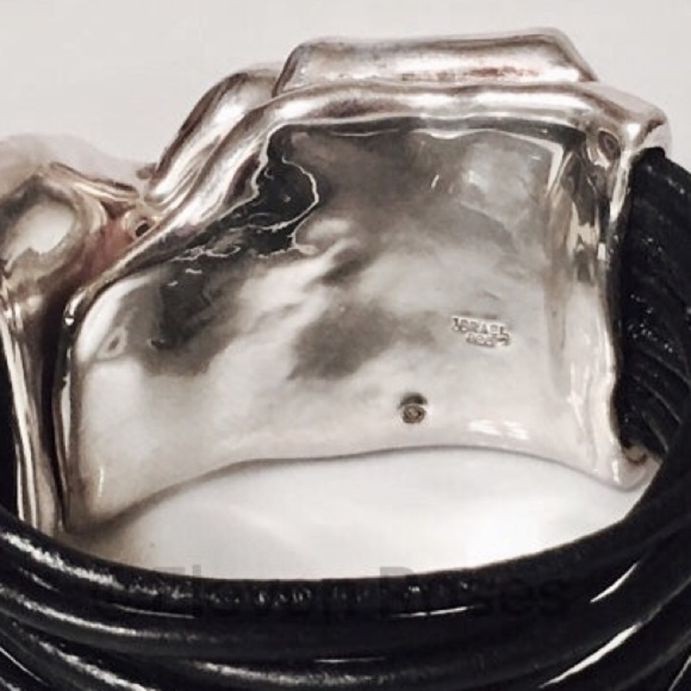 Bat-Ami Sterling Black Leather Buckle Bracelet - Picture 3 of 7