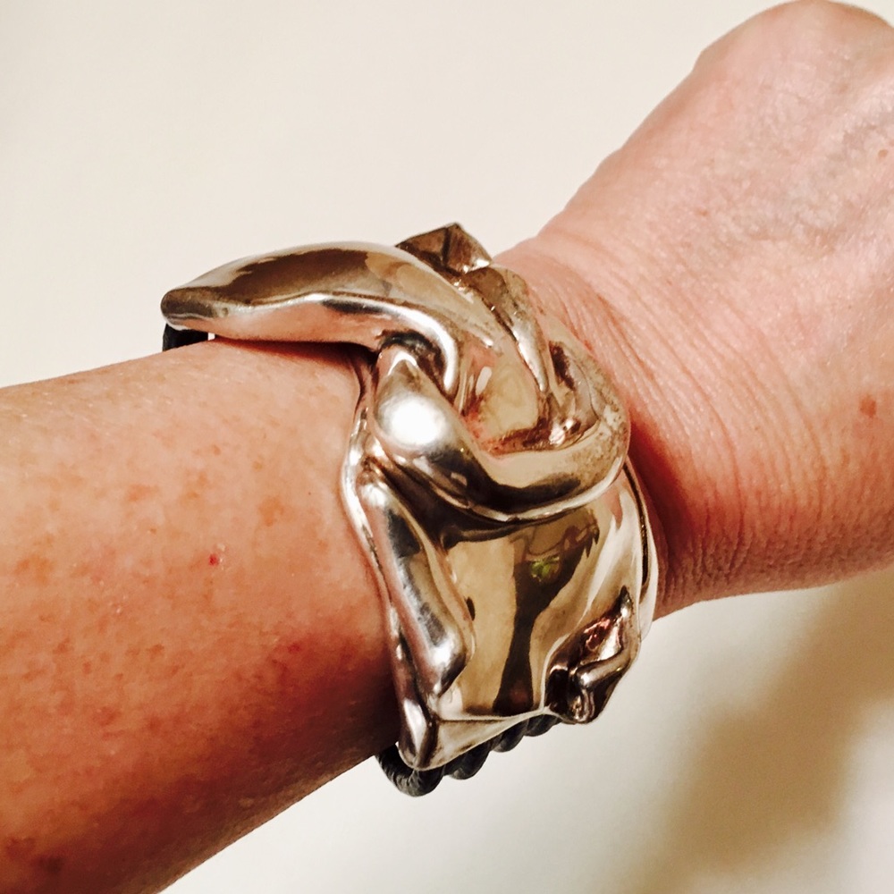 Bat-Ami Sterling Black Leather Buckle Bracelet - Picture 5 of 7