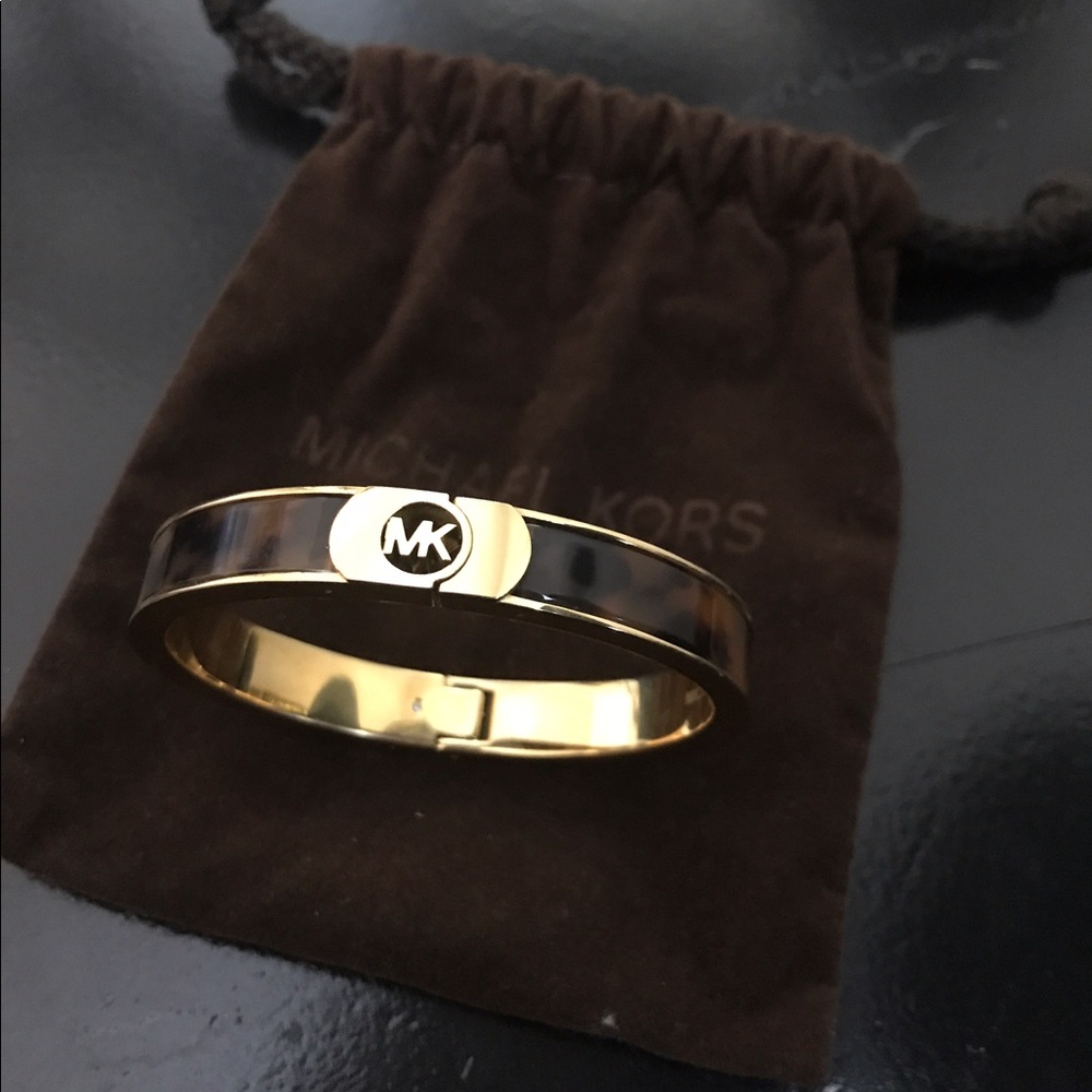 SOLD Hinge Bangle MK Logo Tortoise & Gold Fulton