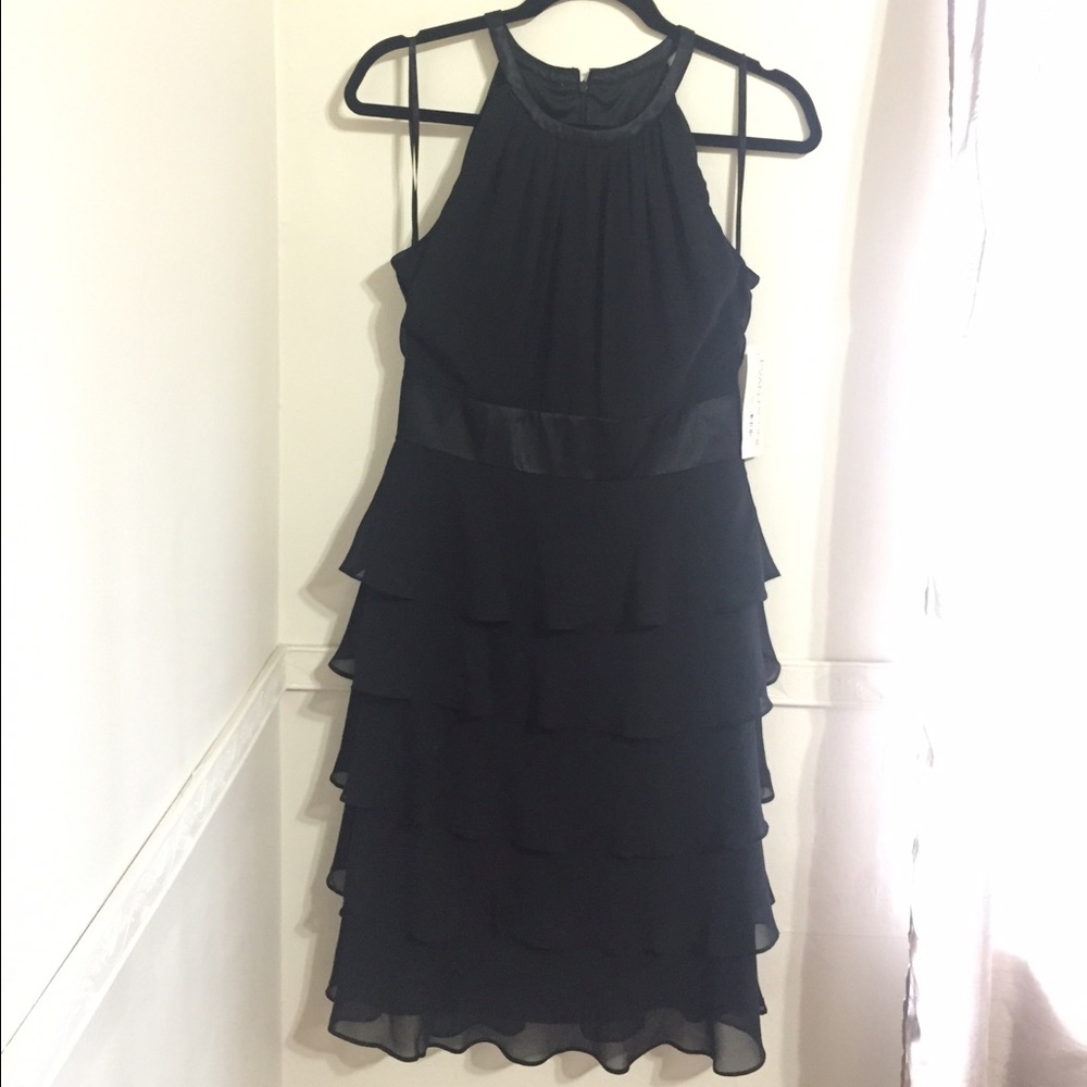 Black ruffle-tiered formal dress