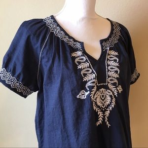 Blue Embroidered Peasant Top