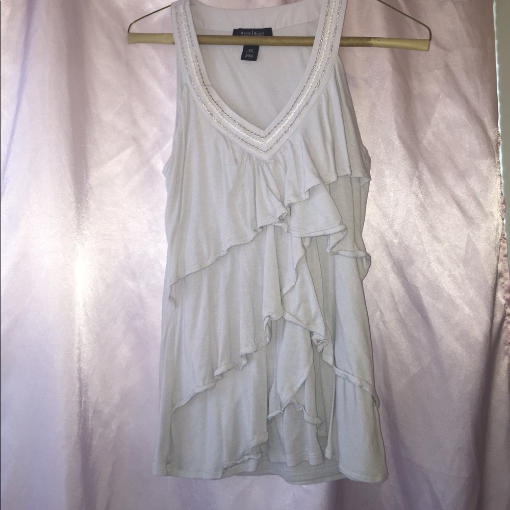 White House black market Grey Ruffle Top