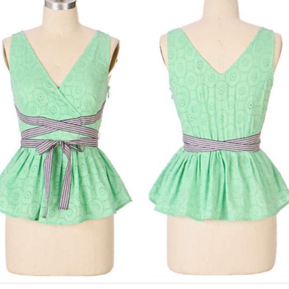 Anthropologie Tops - Anthro odille light green peplum sleeveless top