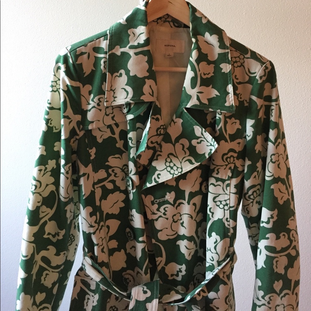 Merona Green and White Floral Raincoat