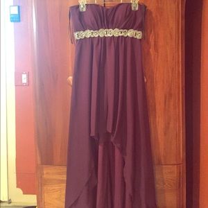 Strapless high-low plum dress
