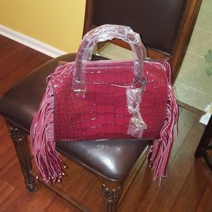 Crocodile Burgundy Fringe Purse
