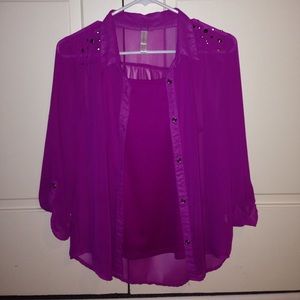 A cute purple shirt with a tank top.