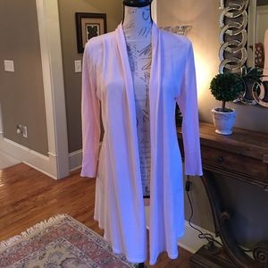 Long, soft pink, lightweight 3/4 sleeves cardigan